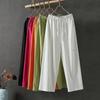 Women's High Rise Drawstring Elastic Waist Straight Wide Leg Pants Loose Fit Japanese Korean Casual Slub Cotton Long Trousers
