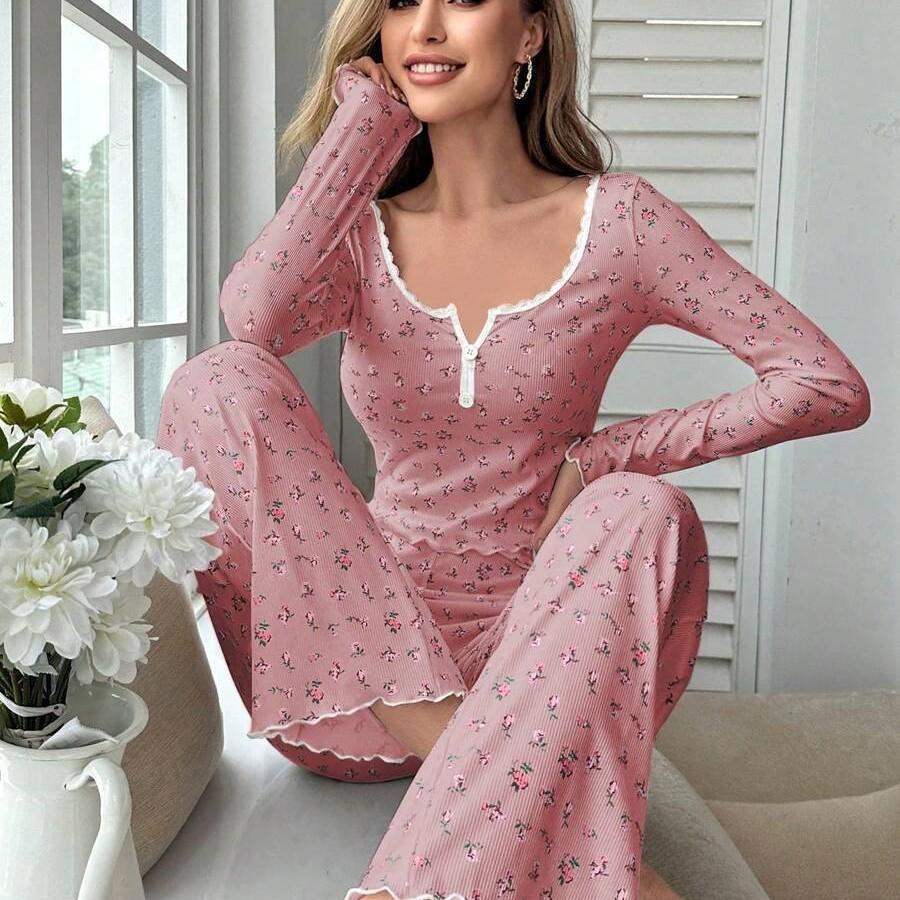 European & American Style Sexy Casual Autumn/Winter Long Sleeve Pajama Set - Women’s Two-Piece Long Pants Home Wear