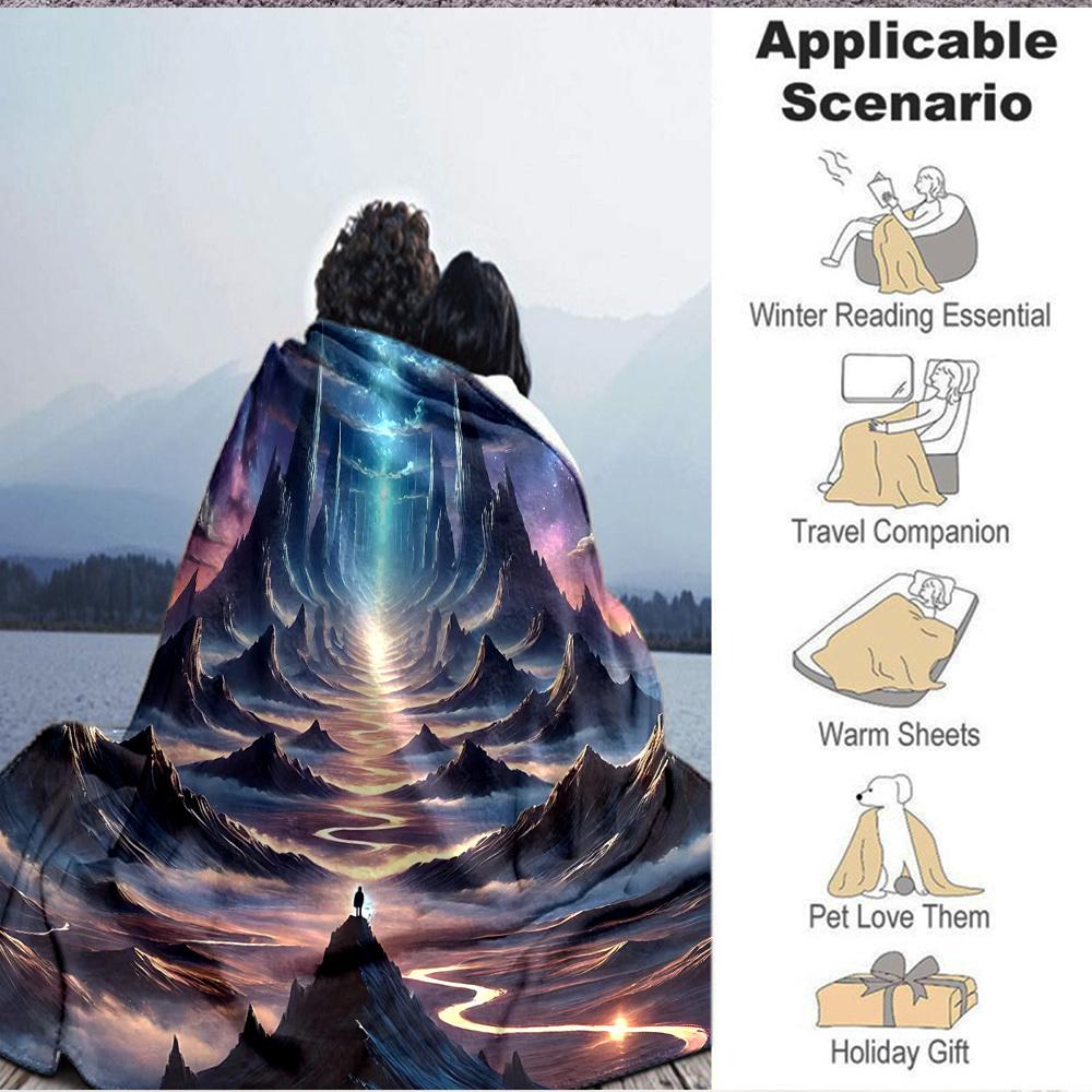 1pc Mystical Landscape Blanket, Lightweight Flannel Throw Blanket For Sofa, Bed, Travel, Camping, Living Room, Office, Couch, Chair, And Bed