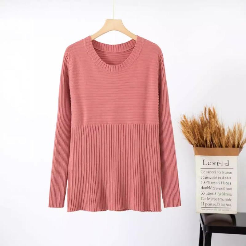 

Осенний женский свитер с круглым вырезом и кружевной вязкой на талии XL ярко-розовый