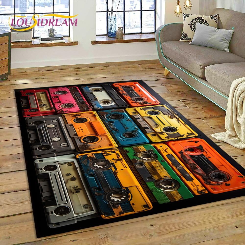 Retro Music Cassette Tape Retro Recorder CD Instrument Carpet Rug for Bedroom Living Room Home Sofa Decoration Decor Floor Mat