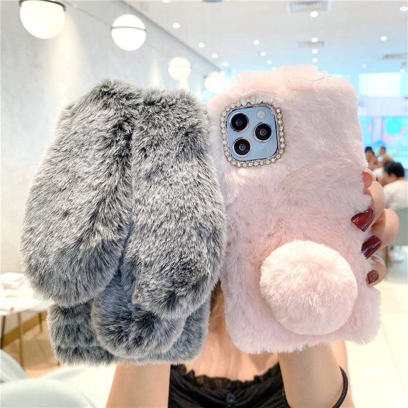 Warm Plush Rabbit Case for Iphone 15 14 13 12 11 Pro Max X XR XS 7 8 plus/Samsung S23 S22 S21 S20 A12 A13 A22 A32 A33 A53 A14 A24 A34 A54/Redmi 12C 9
