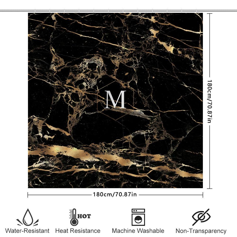 Luxury Golden Marble Shower Curtain with Initial: Bathroom Decor, Custom Size Available Modern Home Accessories for Bathtub Spa