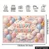 2D Soft Pink Blue Happy Birthday Backdrop Banner with Cute Smiley Balloons