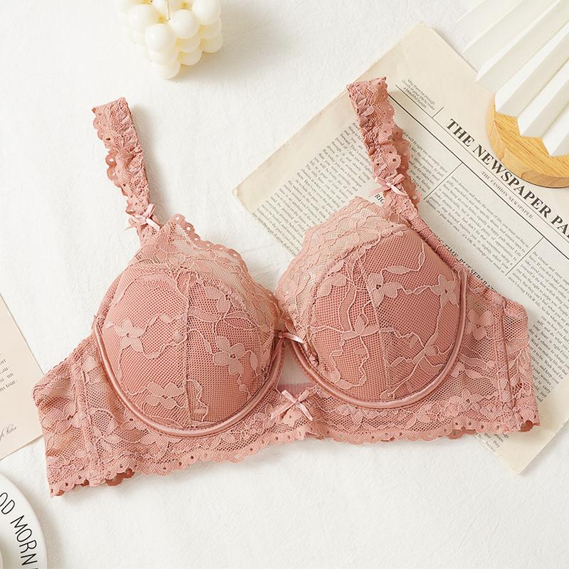 Sexy krajková mašlička tenká sekce podprsenka malá prsa shromážděná sbíraná podprsenky proti povislým prsům pohodlná měkká kostice