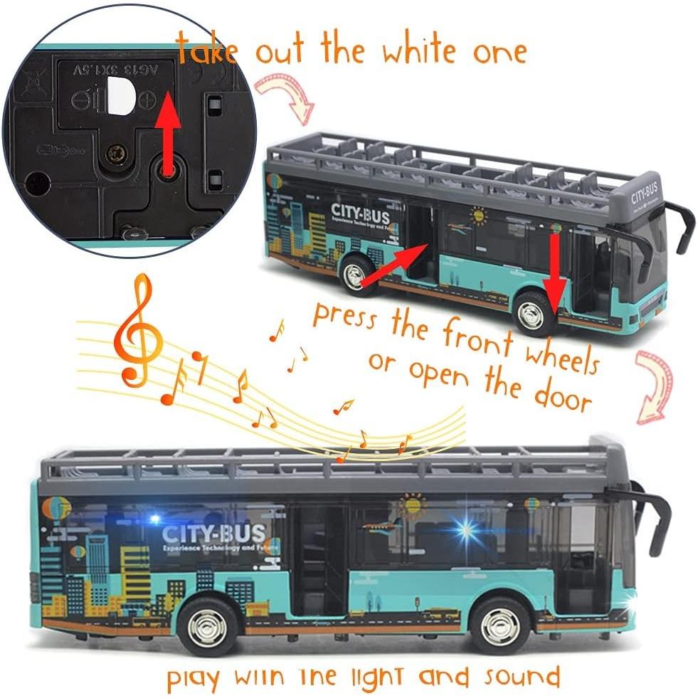 1/50 Patrový turistický autobus pro batolata, Hrací vozidla z lité slitiny se zvuky a světly, Hračky městských aut s natahovacím pohonem a otevíratelnými dveřmi
