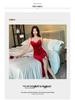 Gold Velvet Rhinestone Evening Gown for Women with Waist-Cinching Slim Fit and Split Strap Design