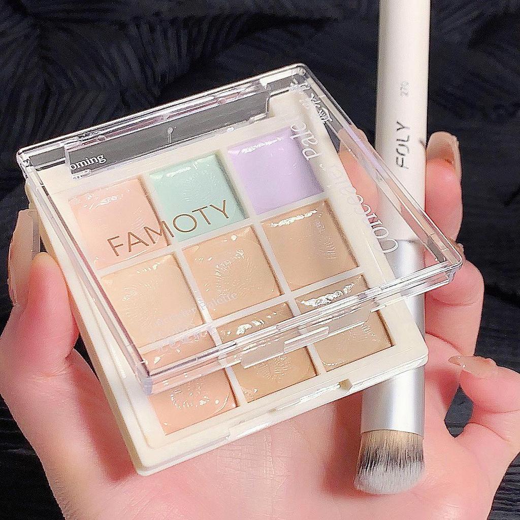 Nine-Color Concealer Palette: FAMOTY for Blemishes, Acne, Dark Circles & Tear Troughs, Brightening & Long-lasting, Transfer-proof.