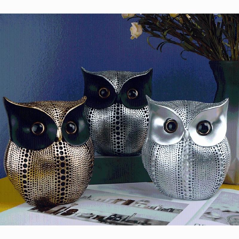 Dots Owl Statue Decorative Figurine Ornament for Home Office Resins Crafts Animal Sculpture for Book Shelf and TV Stand