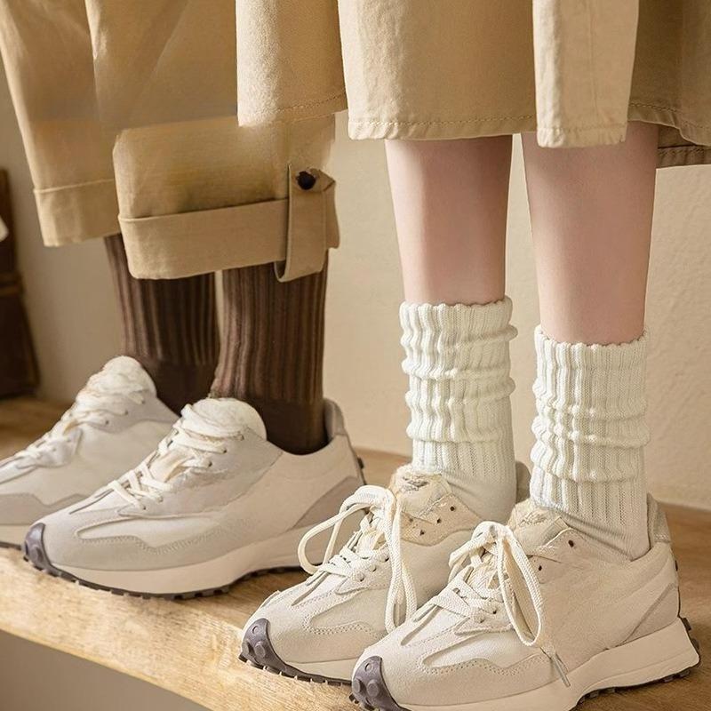 5 Pairs of Stacked Socks Women's Autumn and Winter Padded and Thickened Warm Terry Socks Solid Colour Mid-calf Socks Thick Needle Towel Socks Tide