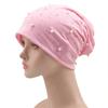 European and American women's autumn and winter new warm brimless hot diamond pearl monochrome pullover hat dome printing outdoor stacking hat