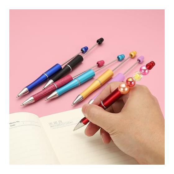 PATIKIL 20 Pcs Beadable Pens Black Ink Plastic Bead Pens Creative DIY Ballpoint Pens for Teacher/Office/DIY Crafts/Party Decor/Handmade Supplies
