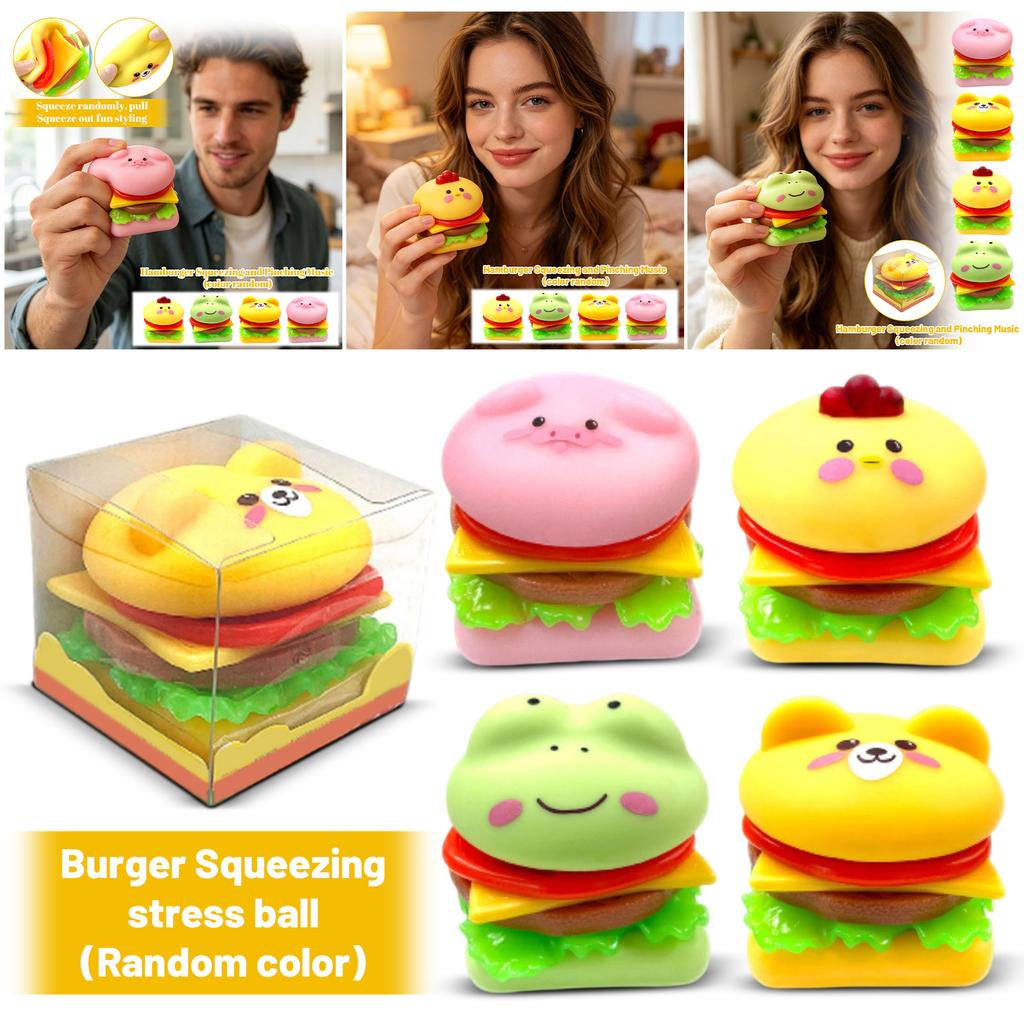 Animal Face Hamburger Squeeze Toy Soft Stress Relief Novelty Item for Desk Office Home Decor Kids and Adults