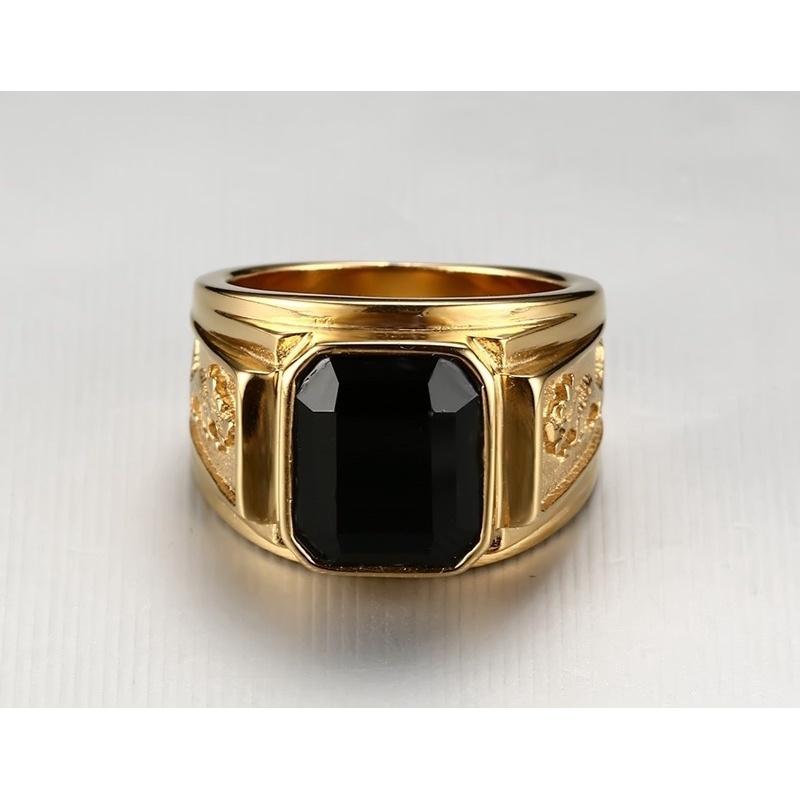 Siegelring aus Edelstahl mit schwarzem Achat für Herren, vergoldete Club-Partyringe