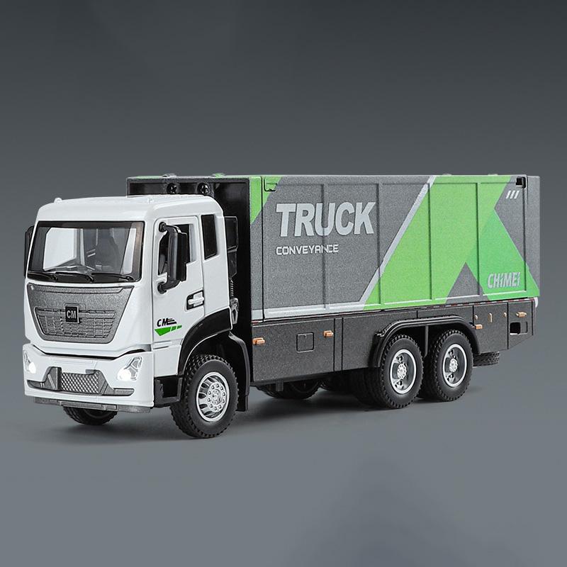 New 1/32 CONTAINER TRUCK Model Toys Car Diecast Alloy Engineering Vehicles Doors Opened Sound Light Pull Back Toy Birthday Gift Kids Gift
