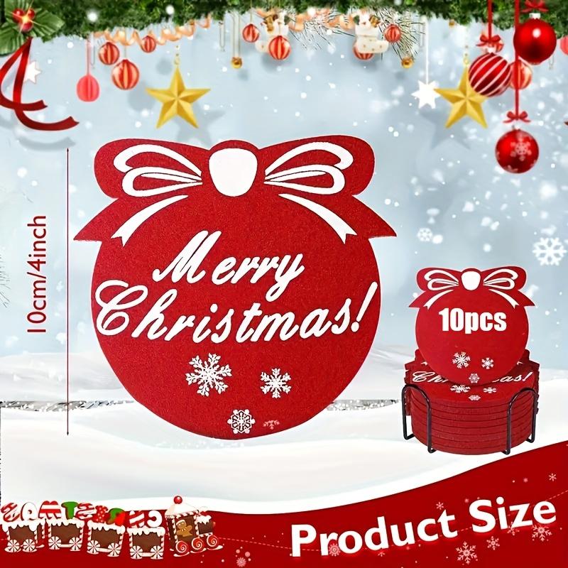 10pcs Festive Red Felt Coasters with Snowflake Design, Absorbent Christmas Coasters, Suitable for Holiday Drink Decoration