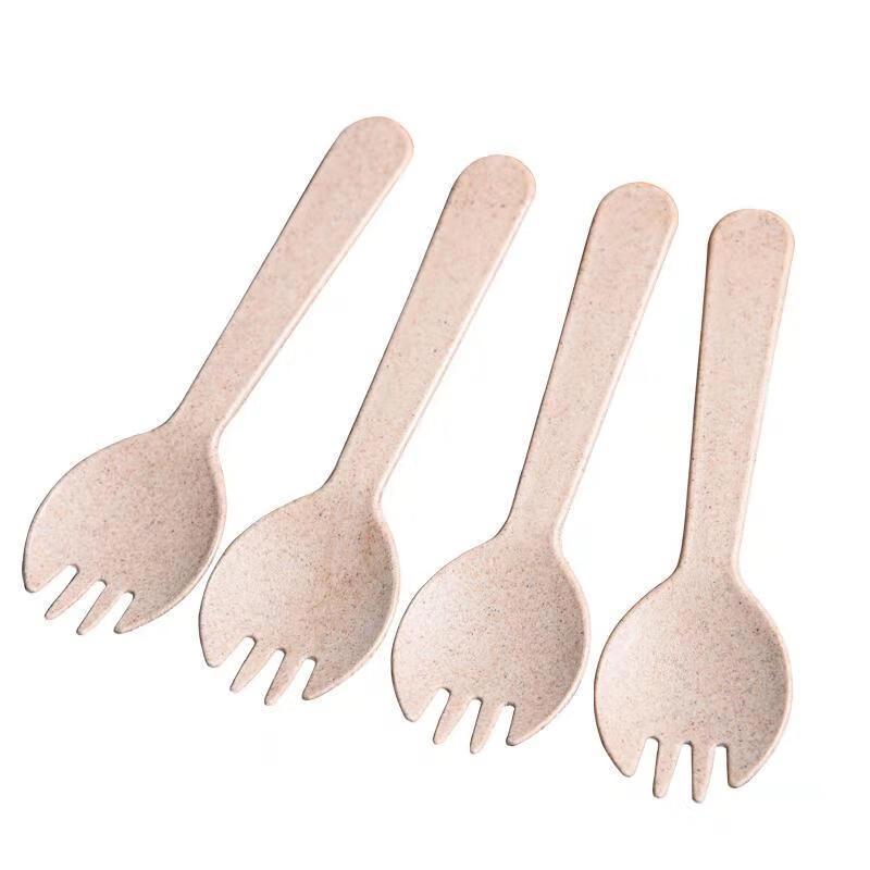 Biodegradable Wheat Straw Disposable Fork & Spoon Set