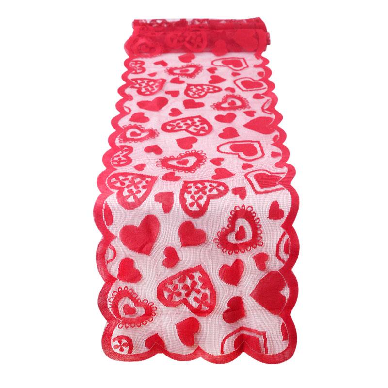 Love Heart Lace Table Runner for Valentine's Day Decoration Wedding Anniversary Party Table Cover Home Decoration Supplies Props