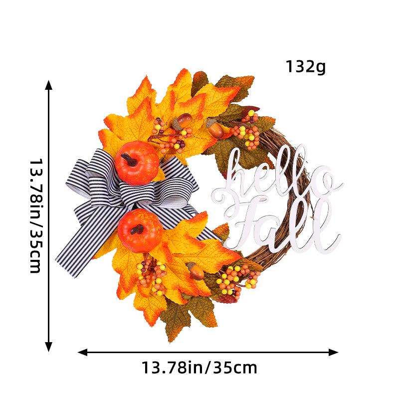 1 pc HELLO FALL front door hanging wreath, Harvest festival decor wreath, pumpkin and maple leaves decor garland, decoratibe flowers wreath