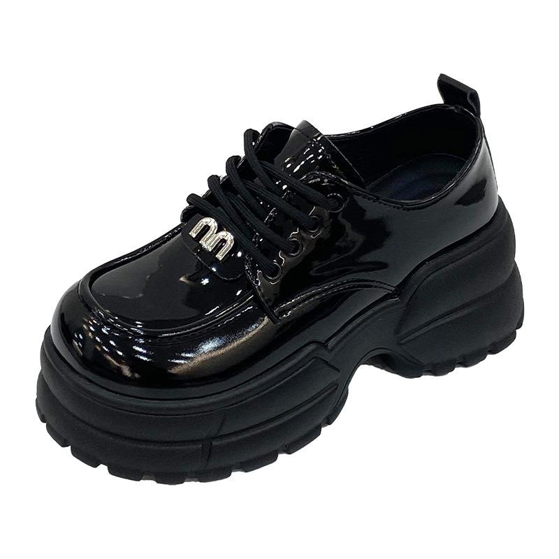 British style muffin platform small leather shoes 2025 spring retro college style fashion versatile shorty loafer shoes tide