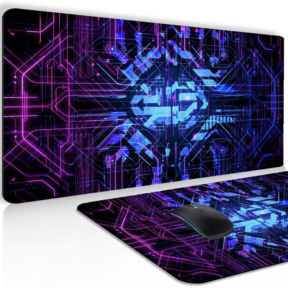 Neon Circuit Gaming-Mauspad Lila Blau Leuchtende Linie Schreibtischunterlage Anti-Rutsch-Gummibasis Erweitert PC Laptop Spiel Büro Tastaturmatte