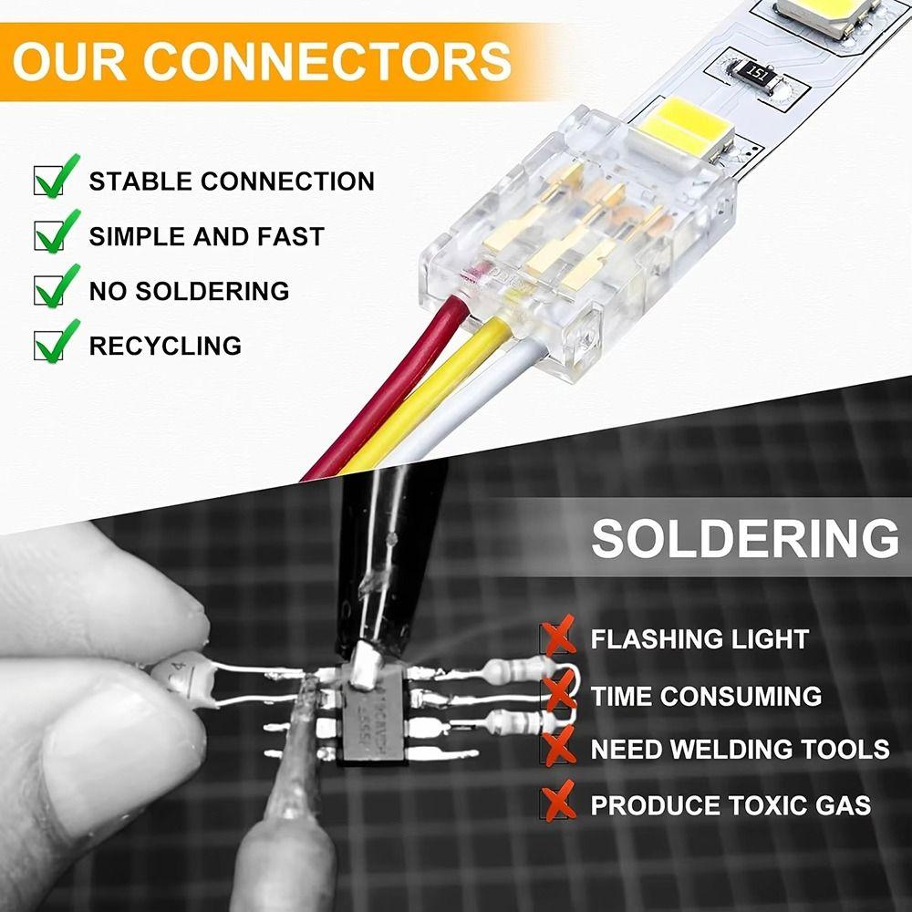 5Pcs/Set 2/3 Pin COB LED Wire Connector 8/10mm LED Strip Connectors  FCOB RGB CCT LED Strip Lights