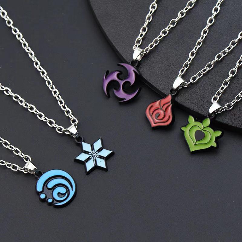 New Genshin Impact Elemental Vision Pendant Necklace Set Stylish Alloy Leaf Design