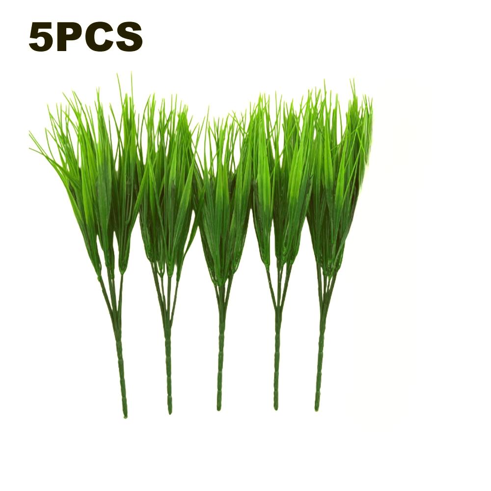 

5 шт./10 шт./20 шт. Искусственное пластиковое 7-ветвистое травянистое растение Зеленая трава Имитация Искусственное растение Домашнее украшение Садоводство Трава Уличная 5PCS зелёный