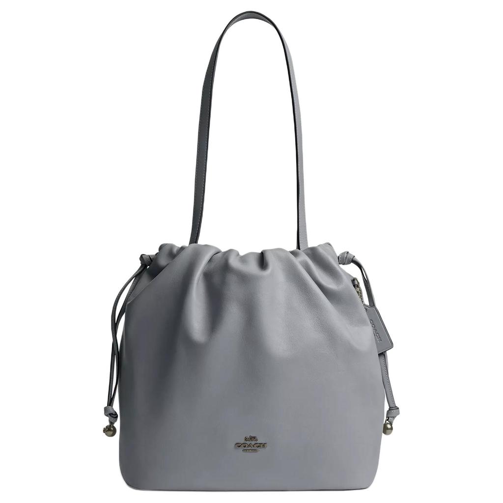 Coach Faye 28 Brand Logo Drawstring Closure Smooth Leather Tote Shoulder Bag Large Women Handbags Gray Blue CV947-QBN19