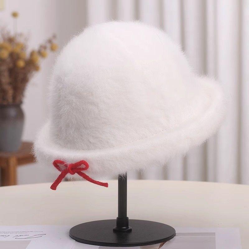Women’s Hat Fall and Winter Rabbit Fur Heattech Curled Bucket Hat Sweetbowsstuffed Basin Hat Fashion Top Hat