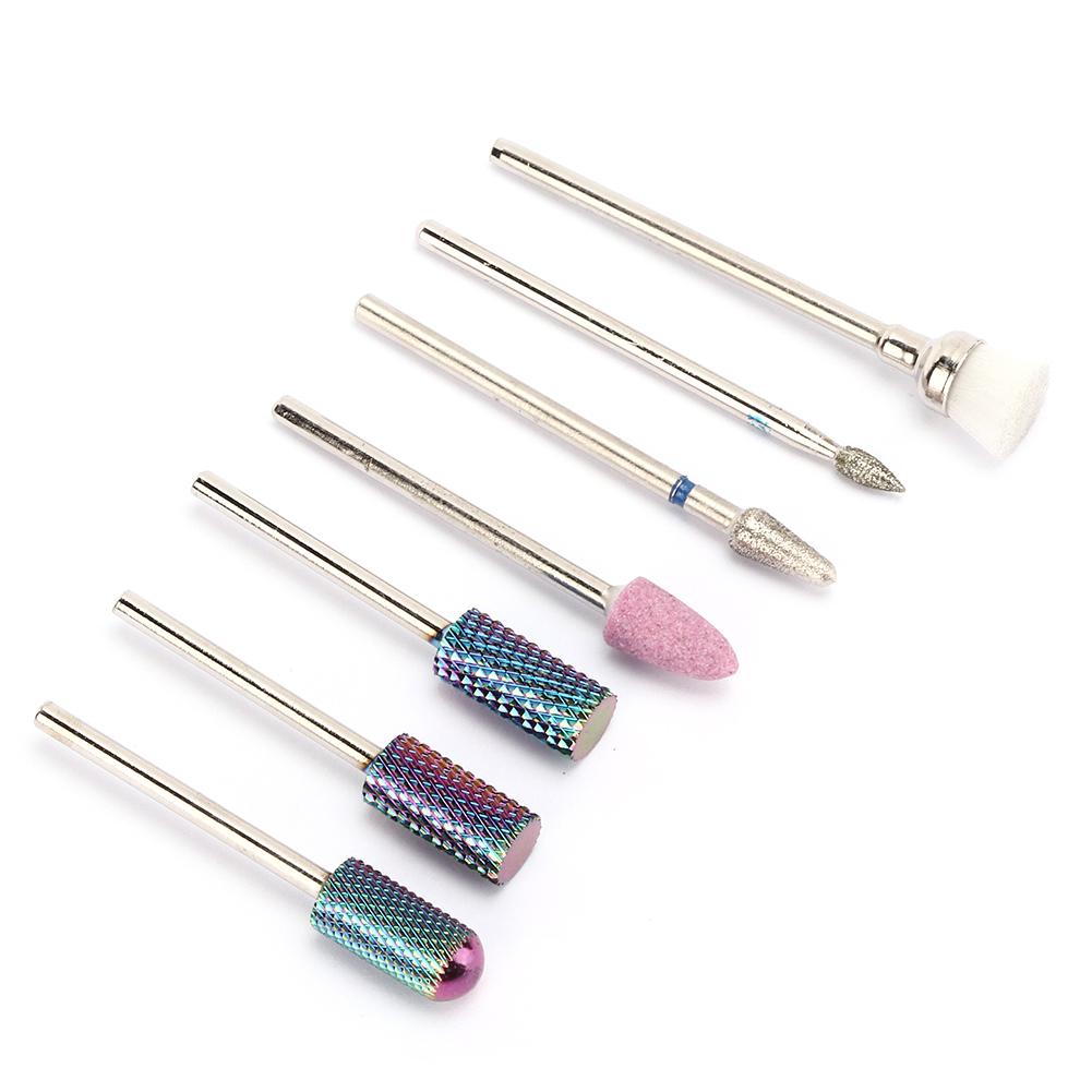 7pcs/Set Tungsten Steel Colorful Nail Drill Bits Kit Cuticle Remove