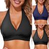Women Swimming Bra V-Neck Design Lace-up Halter Beach Style Bikini Bra Sexy Solid