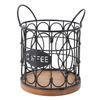 Coffee Pod Basket Decorative Round Wire Coffee Capsule Holder with Wooden Base for Cafe Kitchen Countertop