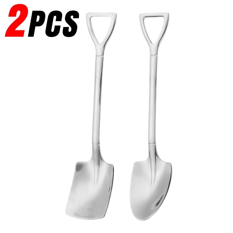 Stainless Steel Shovel Spoon Creative Gold Silver Coffee Spoons Ice Cream Dessert Scoops Teaspoon Kitchen Tableware Cutlery Sets