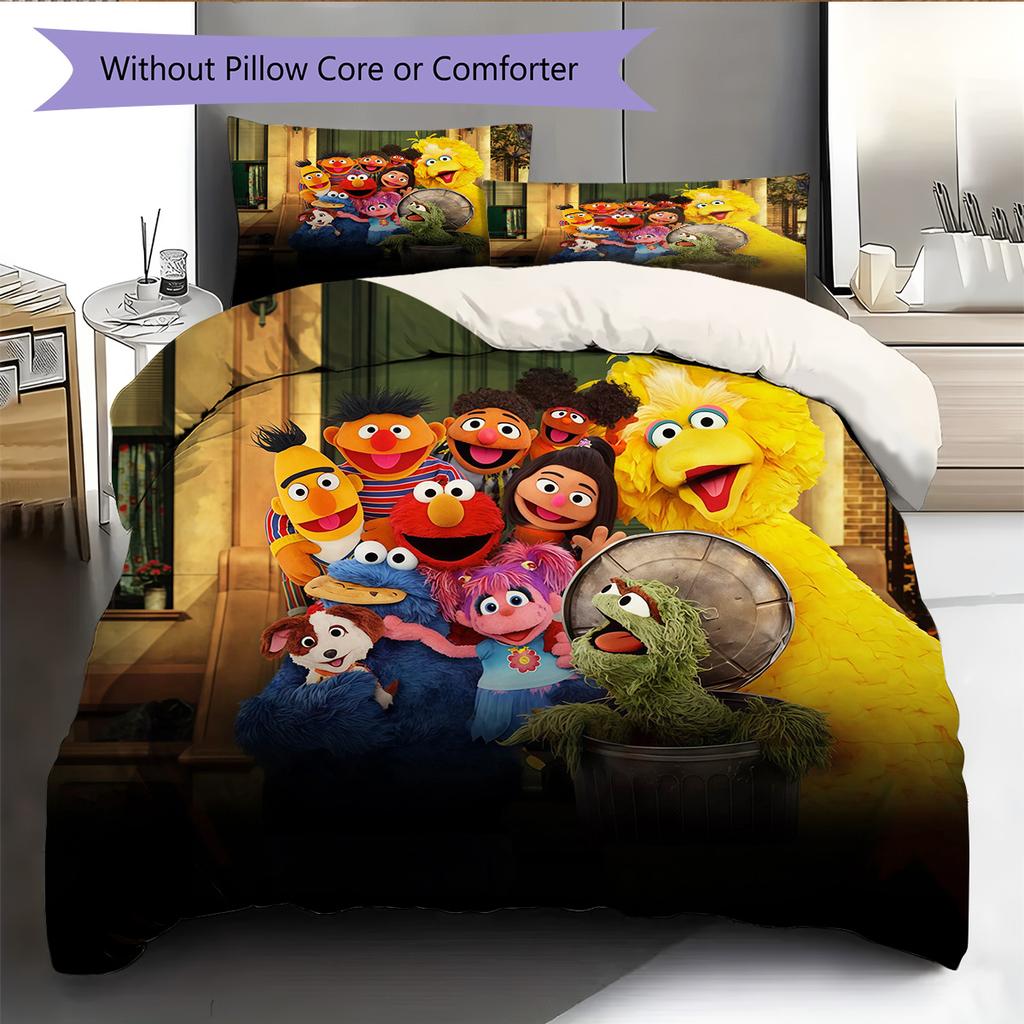 Sesame Street2 Pattern Bedding Quilt Set Home Decoration Gift (1 * duvet cover + 2 * pillowcase without core)