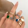 Vintage Boho Style Rings Set – 6 Pieces Colorful Geometric Adjustable Open Rings with Zirconia Inlay, Zinc Alloy Fashion Rings for Women – Perfect for