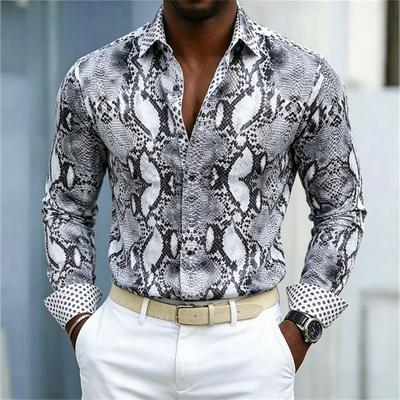 2026 Nova Camisa Masculina Estampa de Cobra Manga Longa Slim Fit Não Amassa Business Casual Camisa Estilo de Rua Camisa de Alta Qualidade
