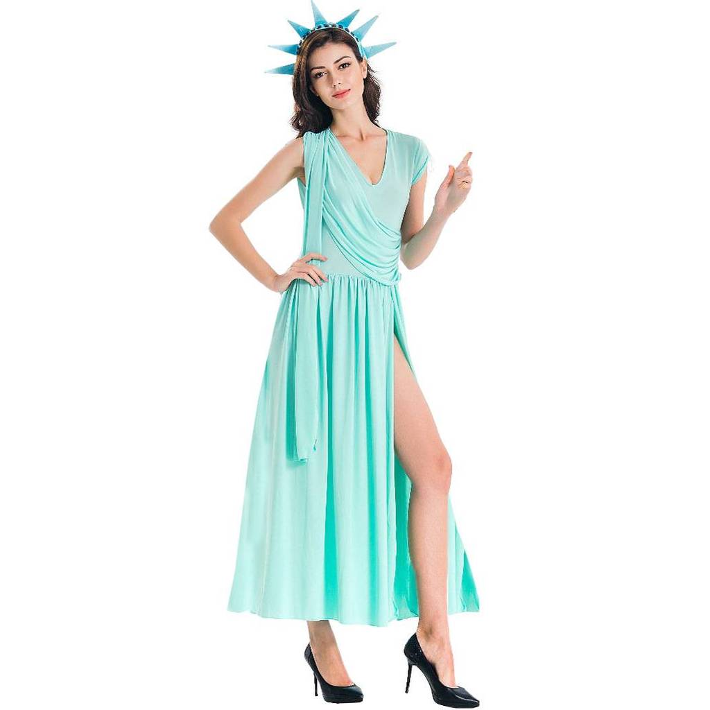 Cosplay Women Knitted Statue Of Liberty Outfit For Halloween Stage Performance