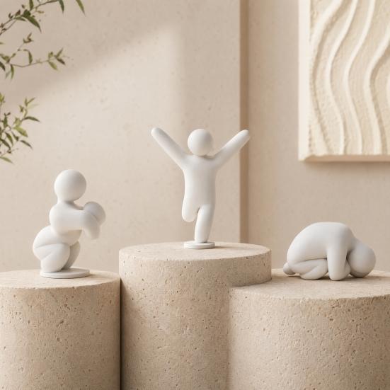 Minimalist Man Decoration 1/8Pcs 3D Printed Game Character Figure, Sitting Standing Lying Figurine, Model Abstract White Statue, Collectible Gift for