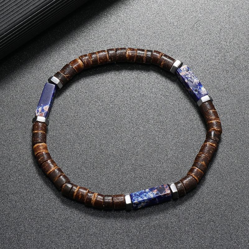 Natural Coconut Wood Turquoise Beaded Bracelet – Bohemian Spiritual Jewelry, Calm Protection Gift for Men