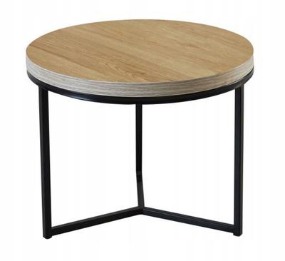 Round Coffee Table, Natural Oak, 50x40 Cm, Black Frame, Furnitex