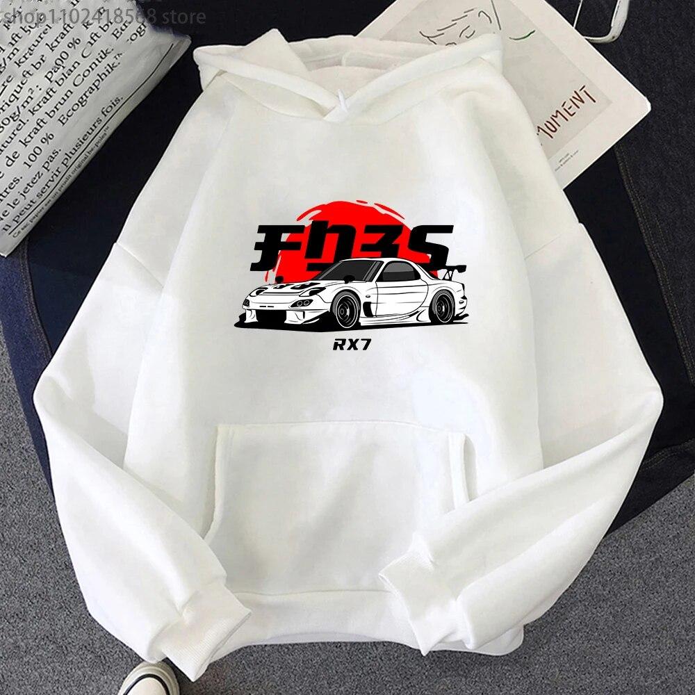 

Blanc RX7 JDM с принтом автомобиля для мужчин и женщин, хлопковая толстовка с капюшоном, повседневный пуловер большого размера, популярная уличная модная толстовка, одежда унисекс