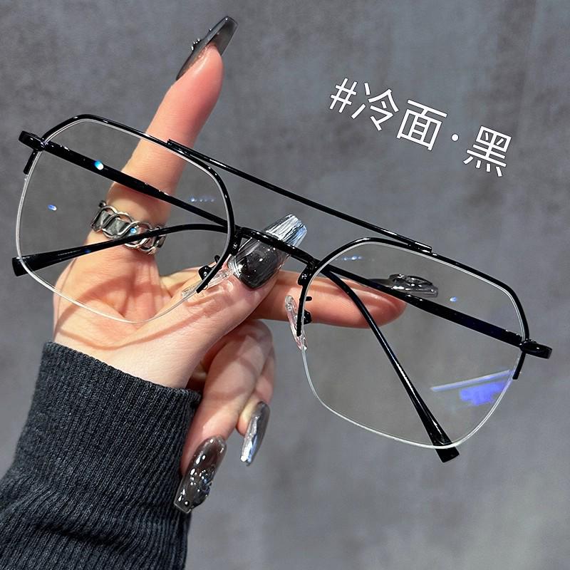 Gold Wire Double Bridge Anti-Blue Light Half-Rim Myopia Glasses - Men’s Retro Punk Frame, Chen Weiting Style.