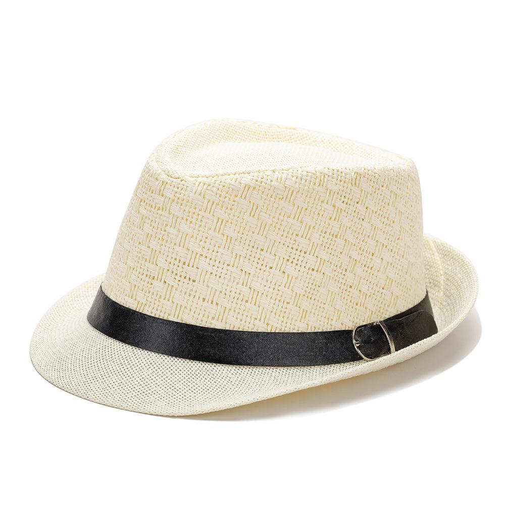

Straw Trilby Fedora Hat for Men 1920s Short Brim Sun Hat Man British Beach Fedora Trilby Outdoor Travel Top Hat Panama 58cm молоко, білий колір