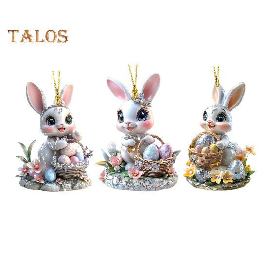 

1/3 шт пасхальные мультяшные кролики подвесные украшения с шнурком легко повесить 2D акриловые украшения подвески для зеркала заднего вида 3pcs