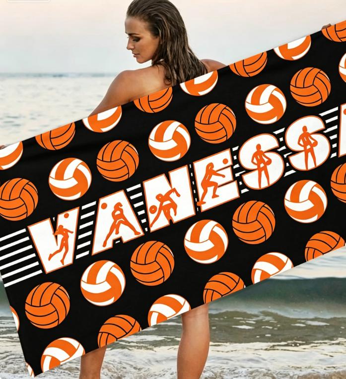 Oversized Quick Dry Personalized Beach Towel, Custom Name Sports Print Volleyball Basketball Soccer Tennis Sand-Free Towel