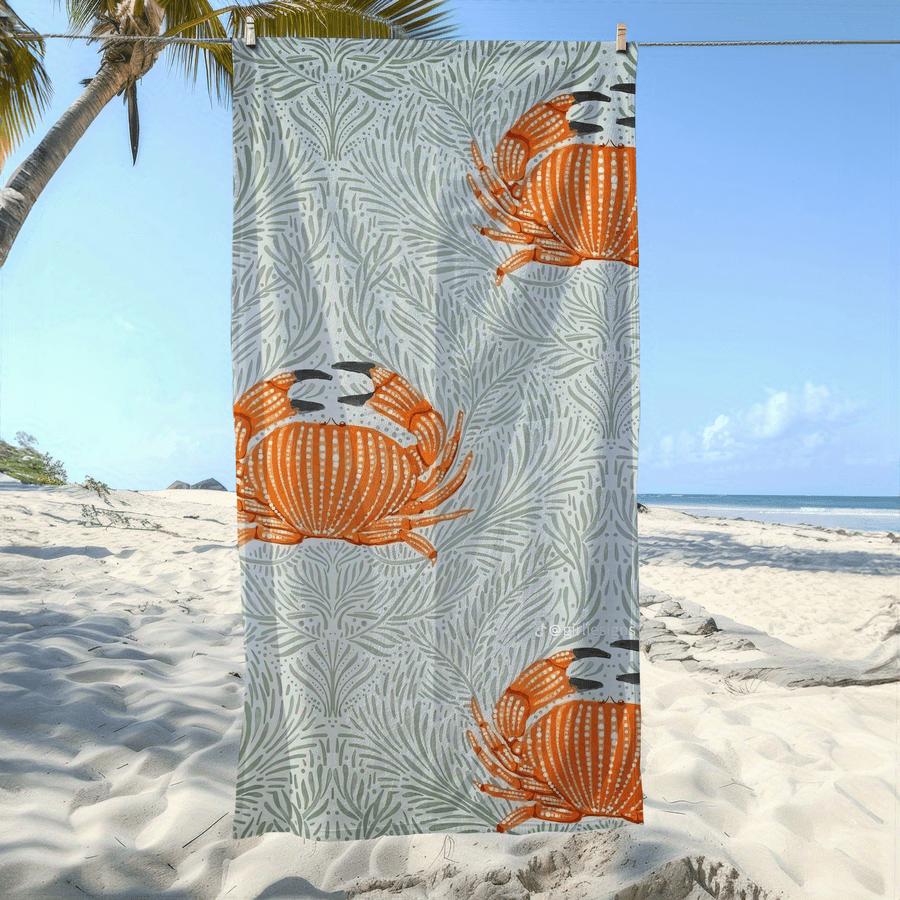 

Crab Plant Pattern Beach Towel, Soft Absorbent Quick Dry for Swimming Camping Beach Use W40*H60(CM)
