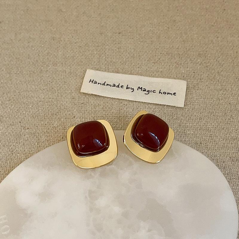 Boucles d'oreilles à tige géométriques en métal Ankola rouge, goutte d'huile, pour femmes, automne et hiver, légères, luxueuses, élégantes et polyvalentes