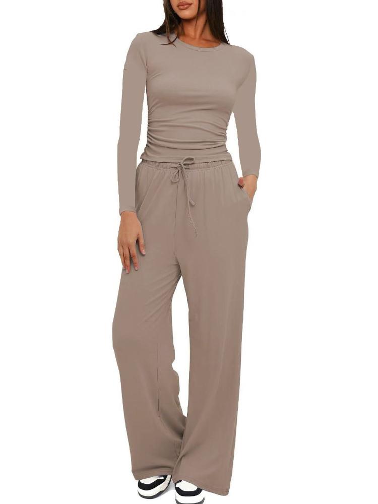 Nivea Women's Casual Long Sleeve Top and Wide Leg Pants Set in Multiple Colors