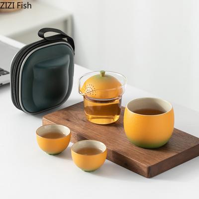 Cytrynowy Zestaw do Herbaty Kung Fu Przenośny Zestaw do Herbaty Podróżny na Zewnątrz Ceramiczny Szybki Kubek Zestaw Jedno Czajniczek Dwa Filiżanki Akcesoria do Chińskiej Ceremonii Herbacianej